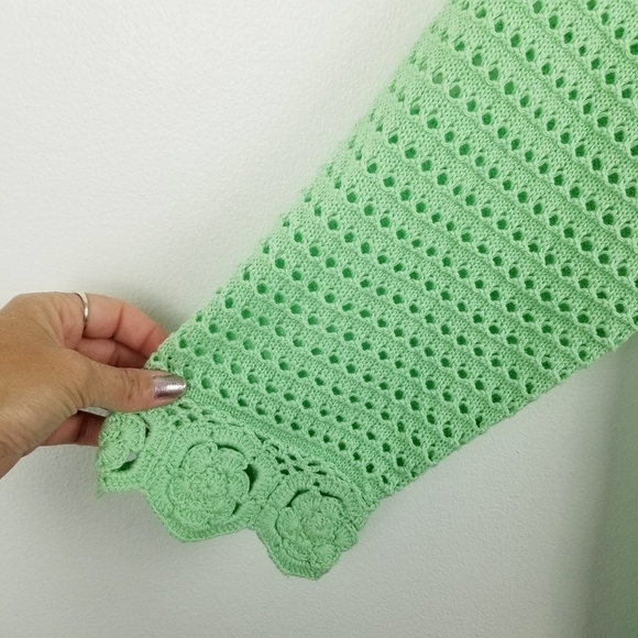 Liz Claiborne Lime Green Crochet Knit Open Front Sweater - Picture 4 of 7